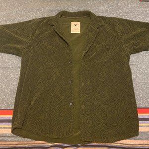 OAS Terrycloth Camp Shirt - short sleeve - Squiggle olive green - XXL